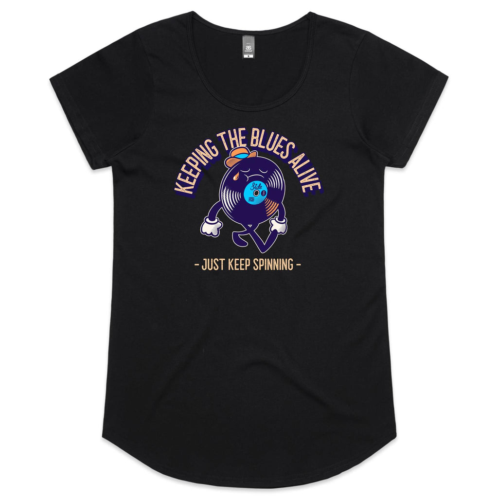 Keeping The Blues Alive - Womens Scoop Neck T-Shirt Black Womens Scoop Neck T-shirt Music Printed In Australia