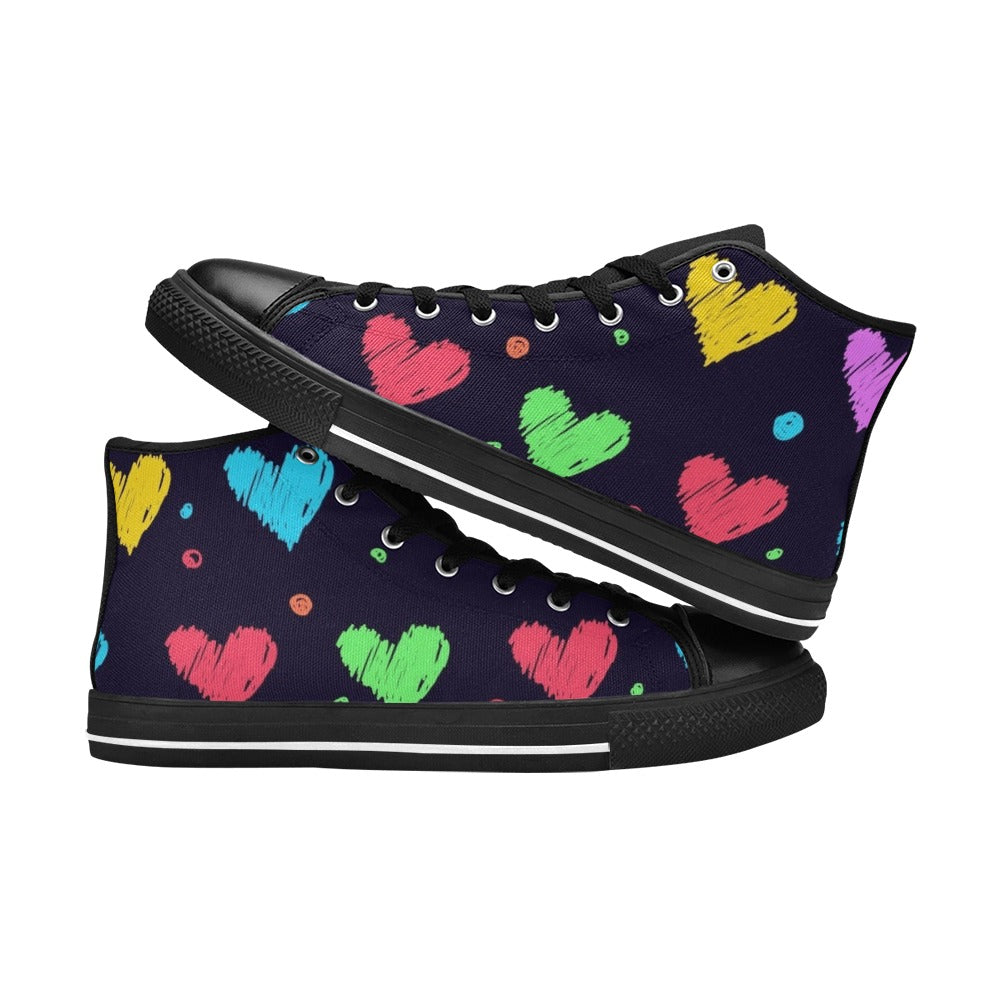Colourful Hearts - Kids' High Top Canvas Shoes Kids High Top Canvas Shoes Love Printed Offshore