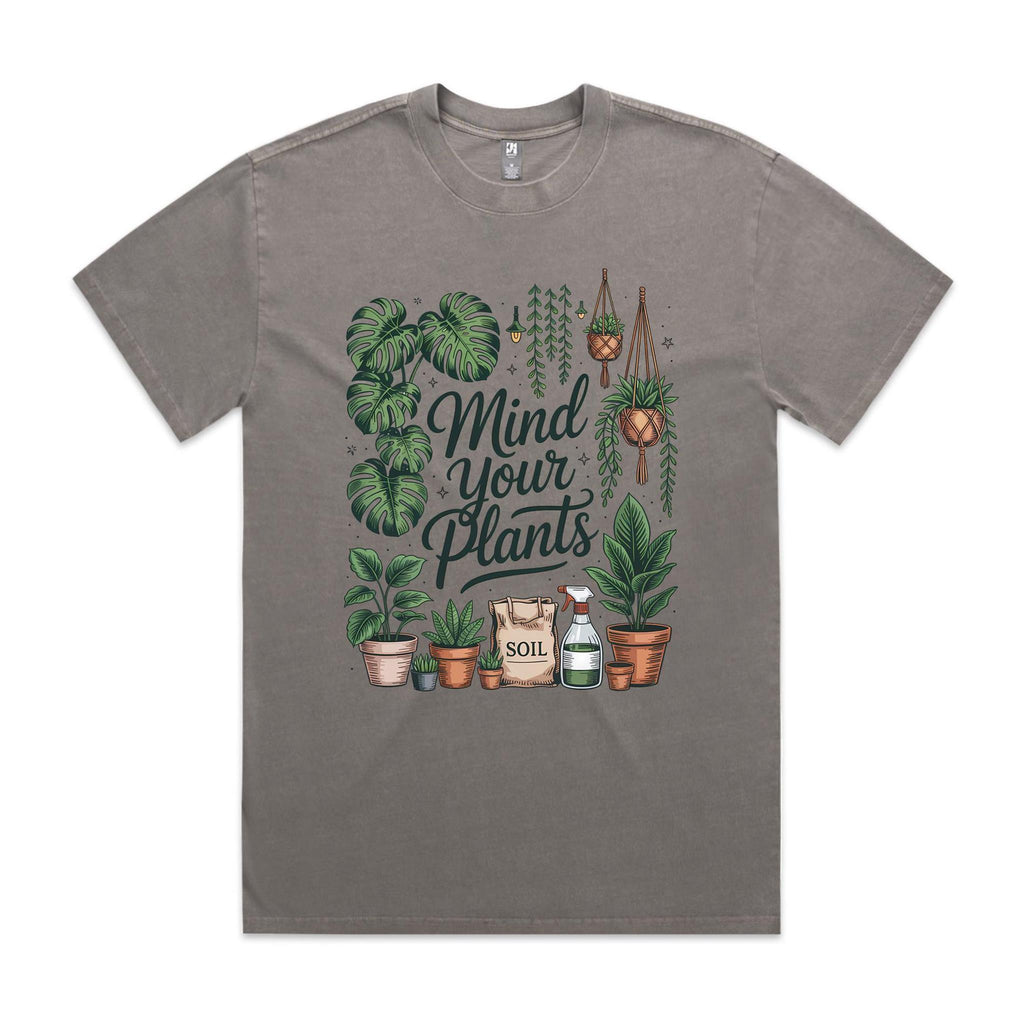 Mind Your Plants AS Colour Heavy Faded Tee Unisex Faded grey Heavy Faded T-shirt Plants Printed In Australia