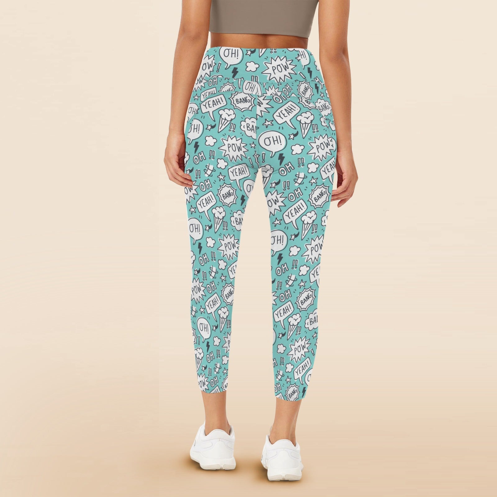 Comic Book Speech Bubbles - Women's High Waist Pockets Yoga Leggings