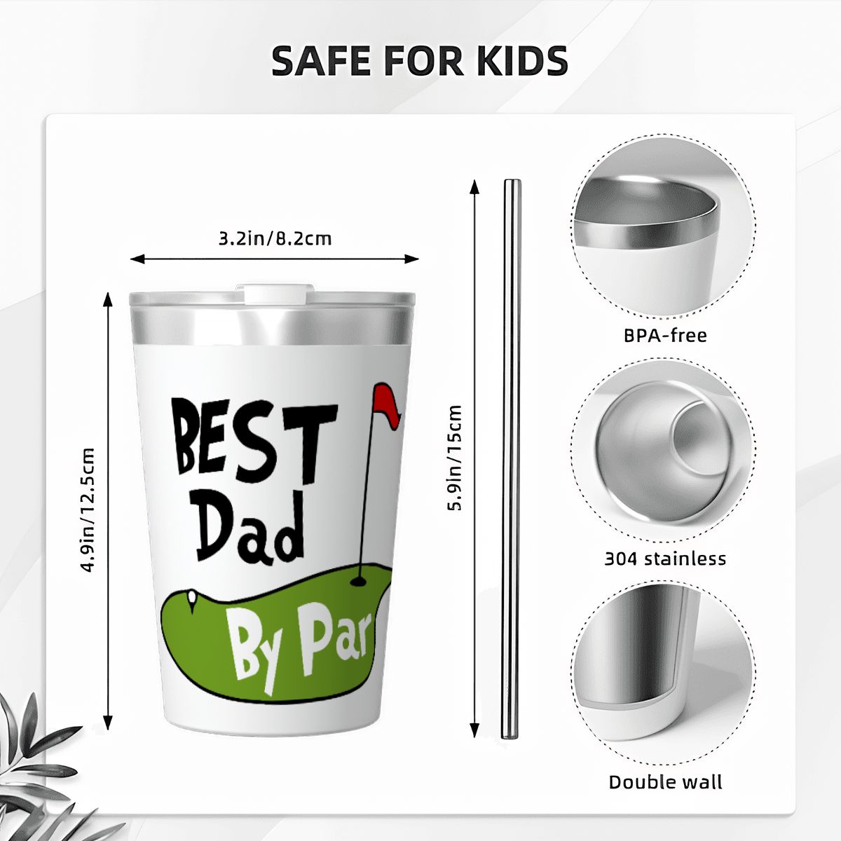 Best Dad By Par Golf Small Stainless Steel Travel Mug Cup 12oz/350ml