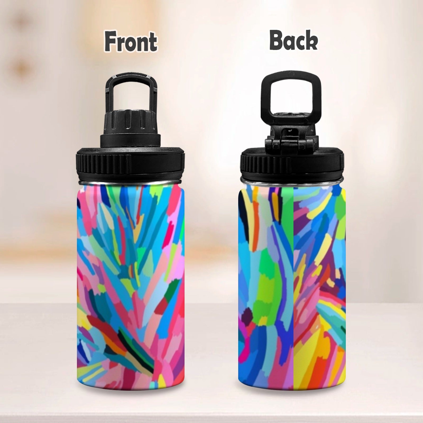 Brushstrokes - Kids Water Bottle with Chug Lid (12 oz) Kids Water Bottle with Chug Lid Printed Offshore