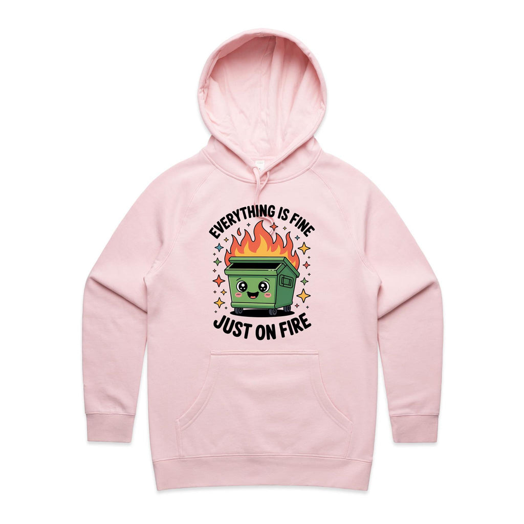 Skip Bin, Dumpster Fire Women's AS Colour Hoodie Pink Womens Hoodie Printed In Australia
