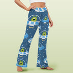 Cute Aliens in UFOs High Waist Crossover Tummy Control Flare Leggings High Waist Flare Leggings Printed Offshore Sci Fi