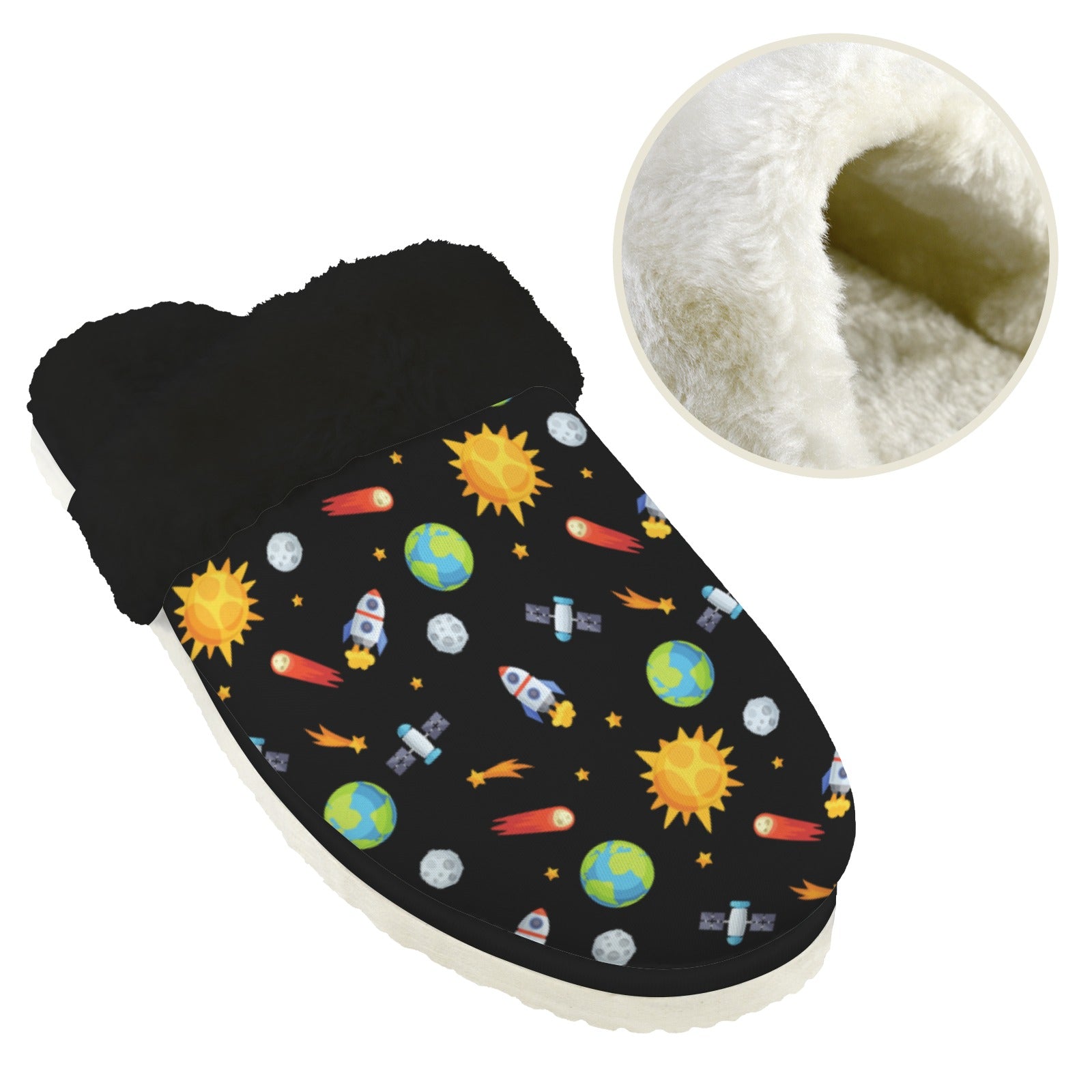 Busy Space Men's Fur Trim Thick-Sole Indoor Slippers Men's Fur Trimmed Slippers Printed Offshore Space