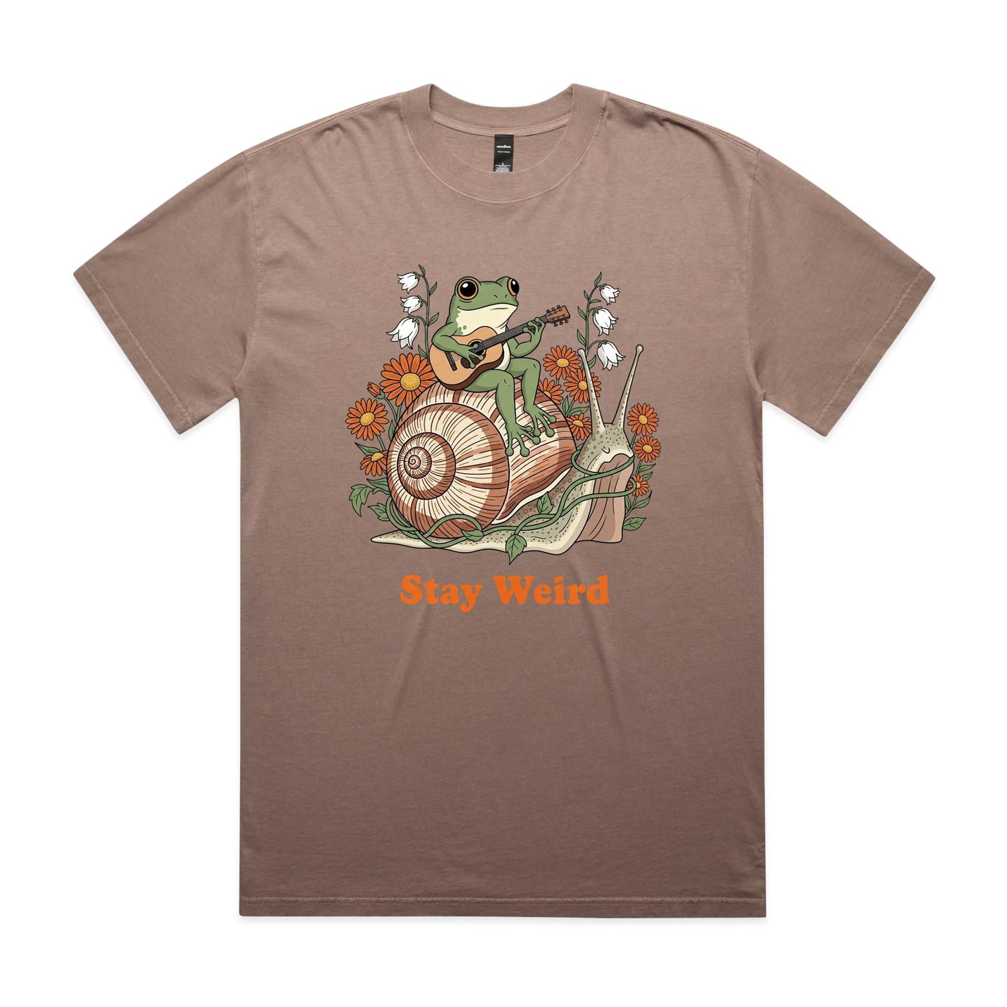 Stay Weird, Guitar Playing Frog On A Snail - AS Colour Heavy Faded Tee