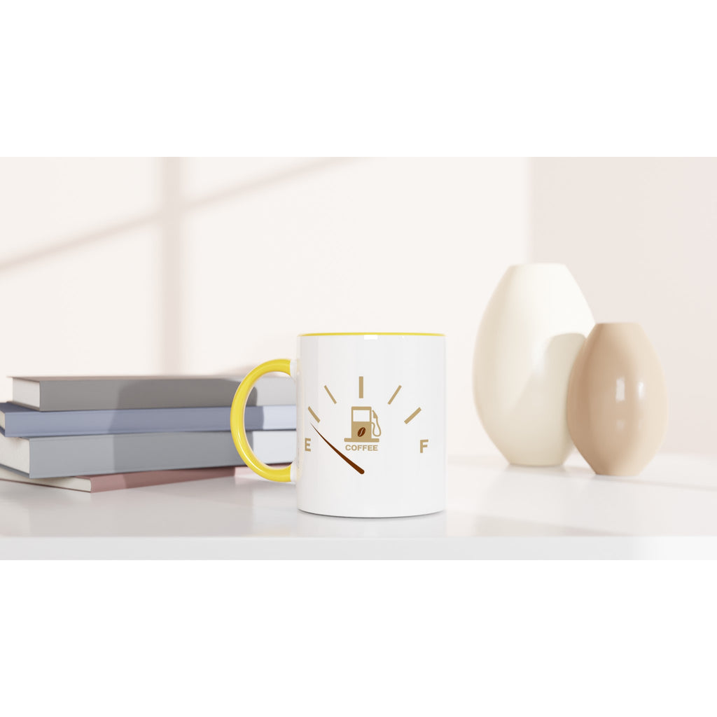 Coffee Fuel Gauge - White 11oz Ceramic Mug with Colour Inside Colour 11oz Mug Coffee Globally Fulfilled