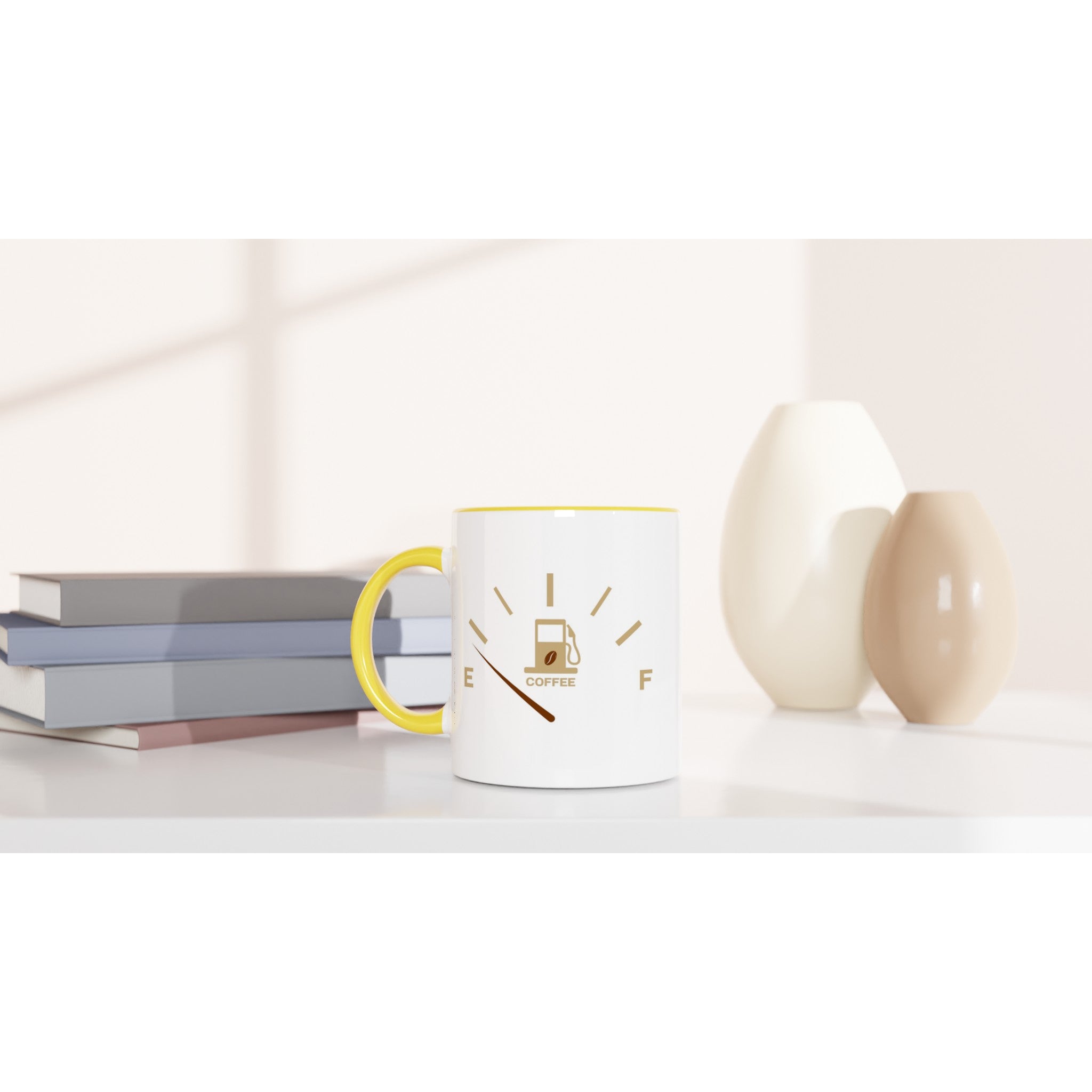 Coffee Fuel Gauge - White 11oz Ceramic Mug with Colour Inside Colour 11oz Mug Coffee Globally Fulfilled