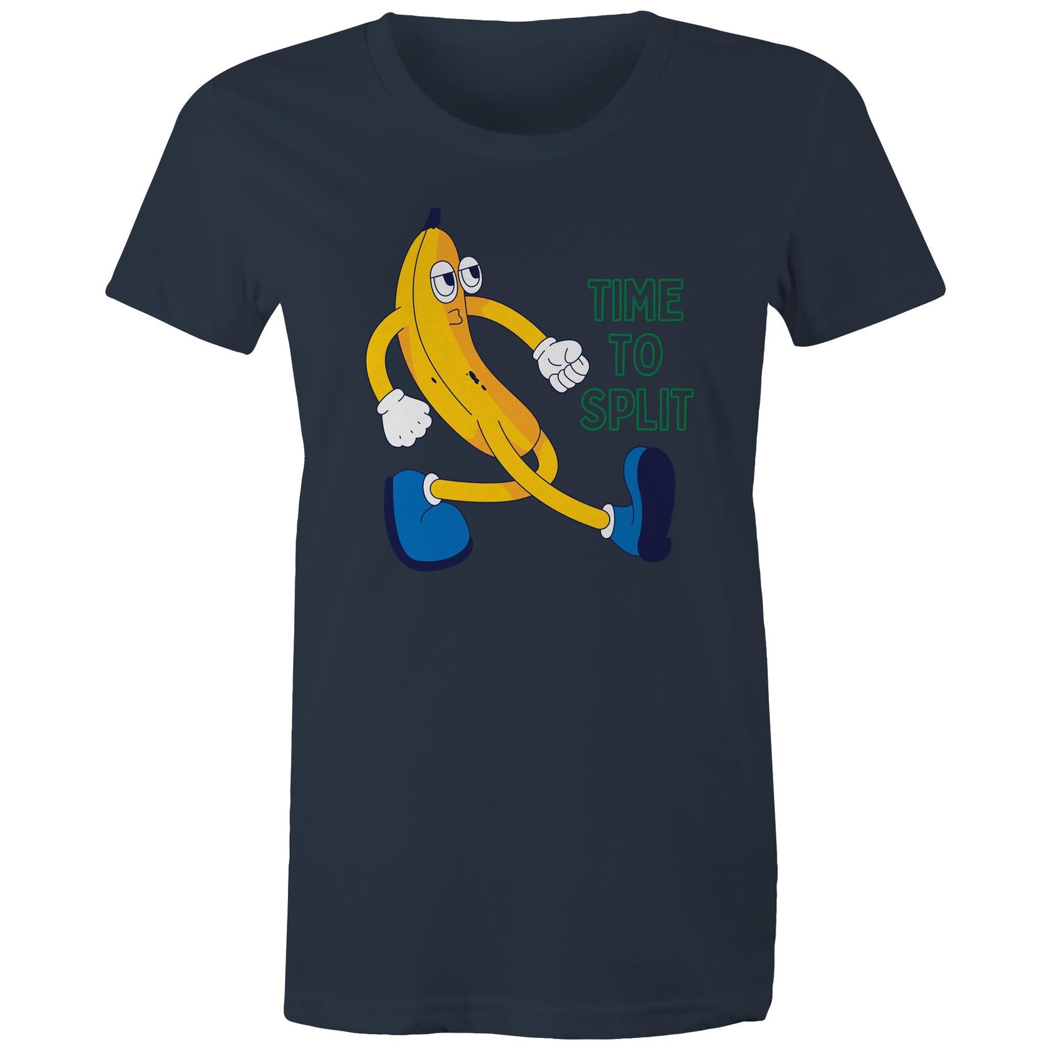 Banana, Time To Split - Womens T-shirt Navy Womens T-shirt Food Printed In Australia