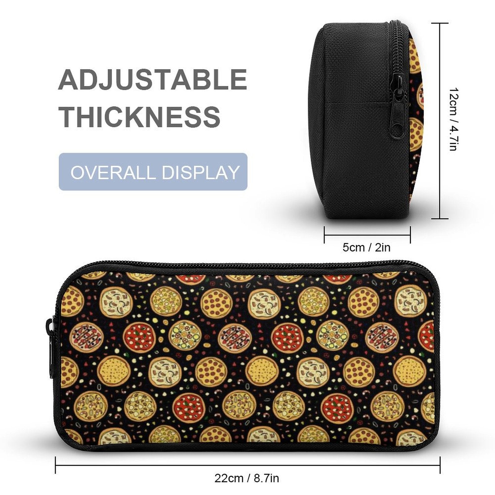 Round Pizzas On Black Backpack, Lunch Bag & Pencil Case Set