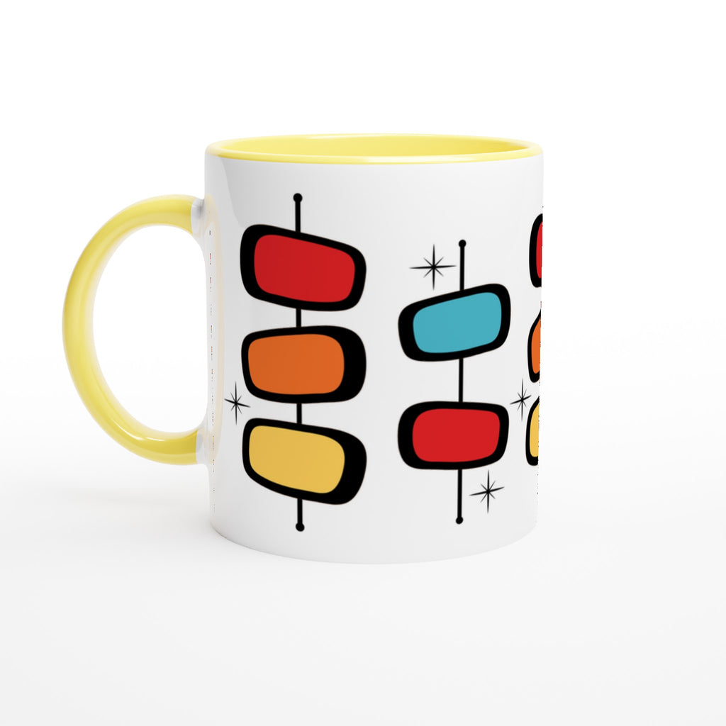 Retro Style - White 11oz Ceramic Mug with Colour Inside Ceramic Yellow Colour 11oz Mug Globally Fulfilled Retro