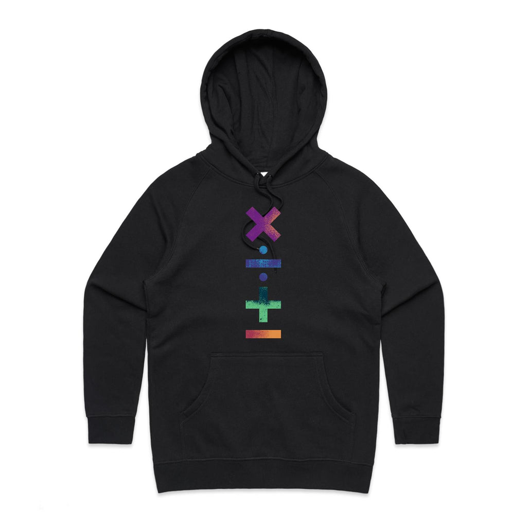 Maths Symbols - Womens Hoodie Black Womens Hoodie Maths Printed In Australia