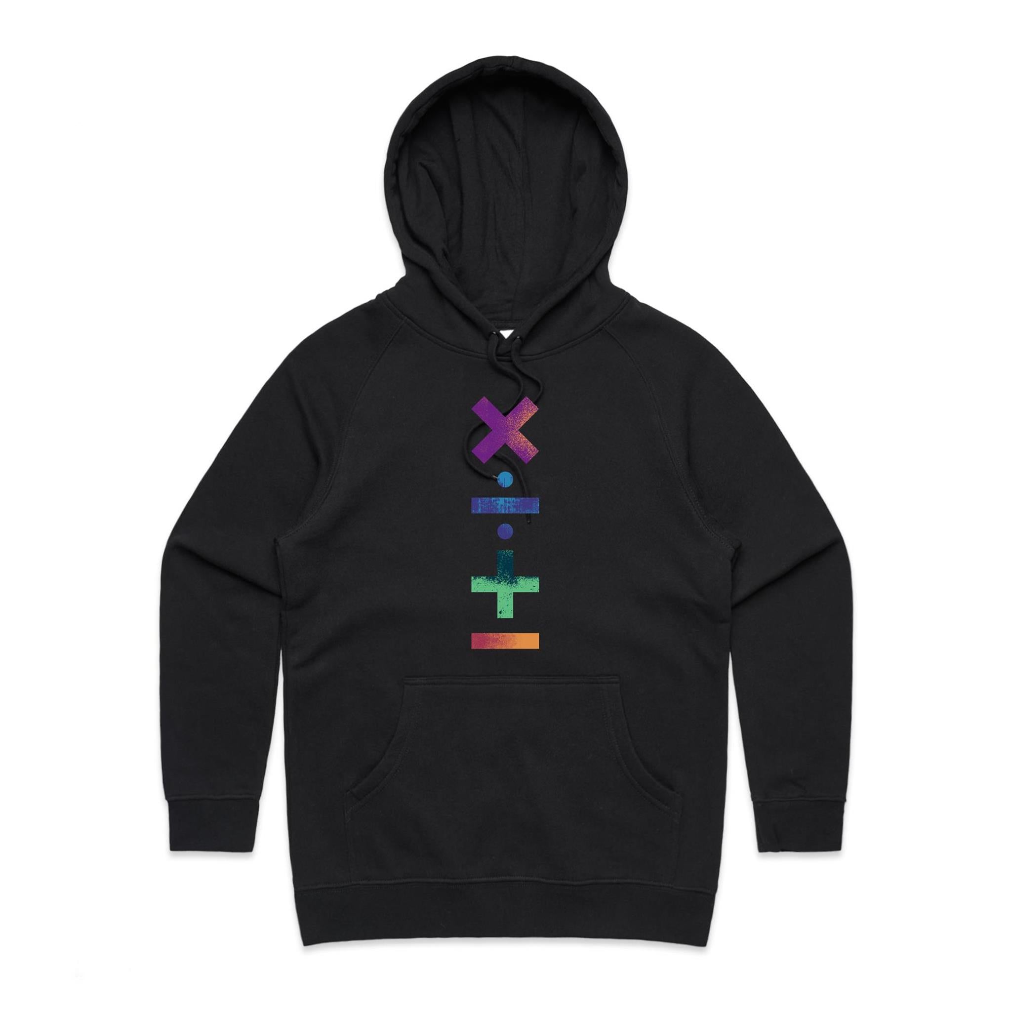Maths Symbols - Womens Hoodie Black Womens Hoodie Maths Printed In Australia