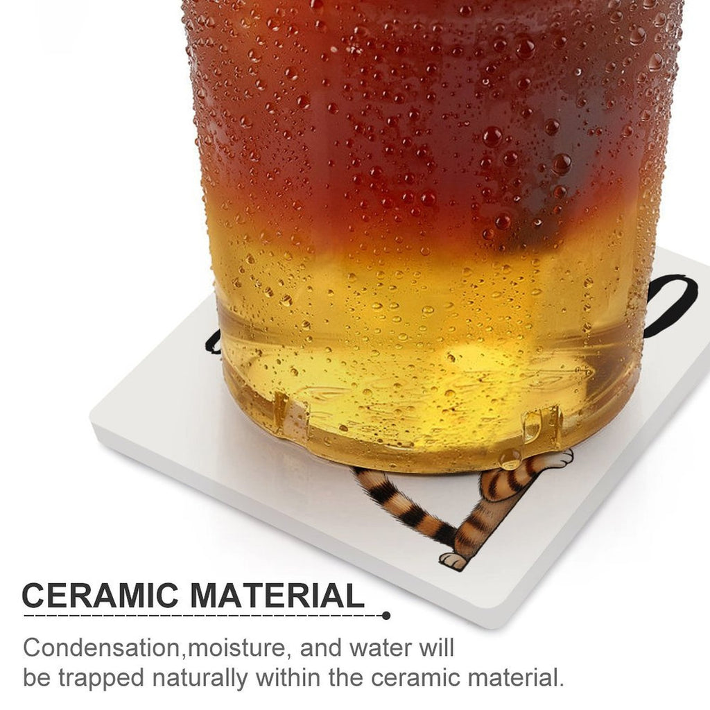 It's Too Peopley Outside, Cat - Ceramic Coasters (Square) Ceramic Coasters animal Printed Offshore