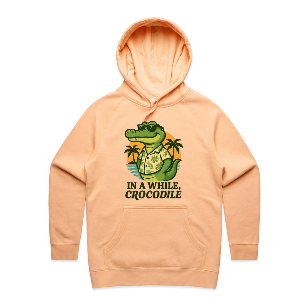 In A While, Crocodile Women's AS Colour Hoodie Peach Womens Hoodie animal Printed In Australia
