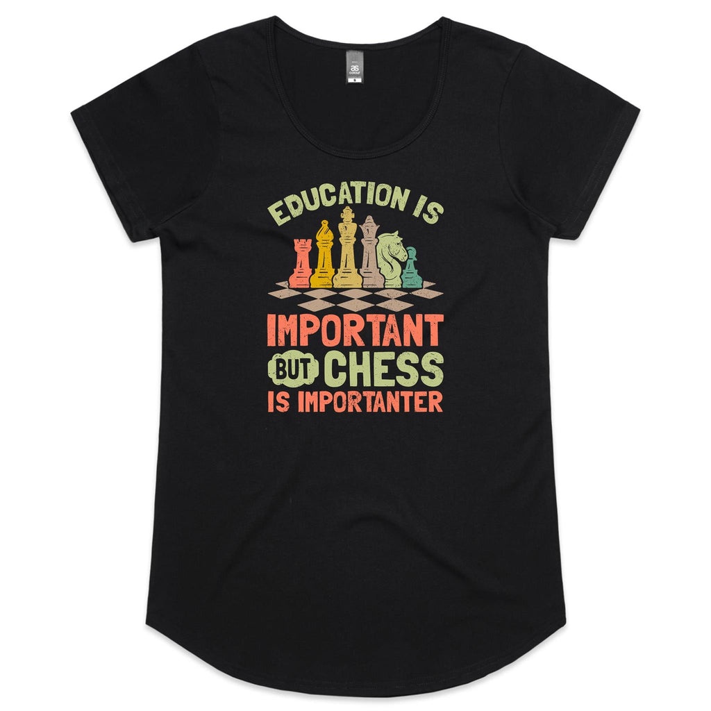 Chess And Education - Womens Scoop Neck T-Shirt Black Womens Scoop Neck T-shirt Chess Games Printed In Australia