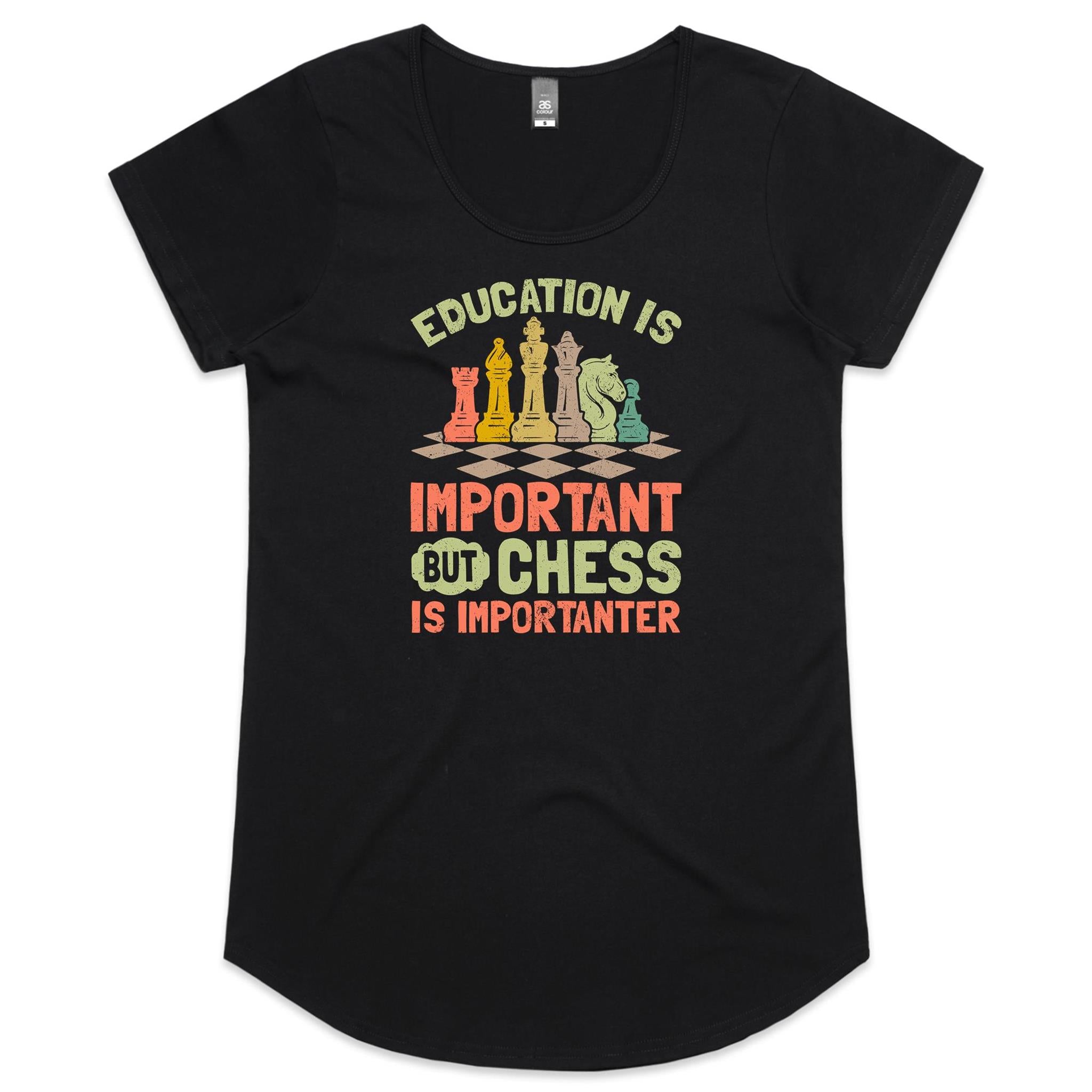Chess And Education - Womens Scoop Neck T-Shirt Black Womens Scoop Neck T-shirt Chess Games Printed In Australia