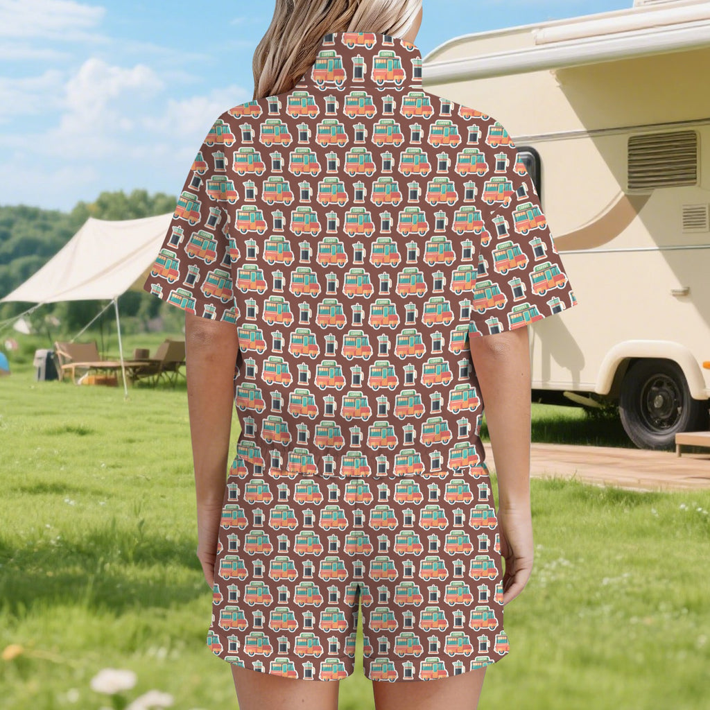 Coffee Van Women's Windbreaker Short Set Women's Windbreaker Short Set Coffee Printed Offshore