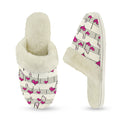 Pink Heart Music Notes Women's Fur Trim Thick-Sole Indoor Slippers Women's Fur Trimmed Slippers Music Printed Offshore