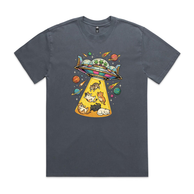 UFO Cat Abduction - AS Colour Heavy Faded Tee Faded indigo Heavy Faded T-shirt animal Printed In Australia Sci Fi