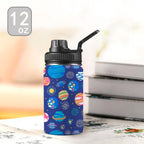 Planets On Blue Kids Water Bottle with Chug Lid (12 oz) Kids Water Bottle with Chug Lid Printed Offshore Space