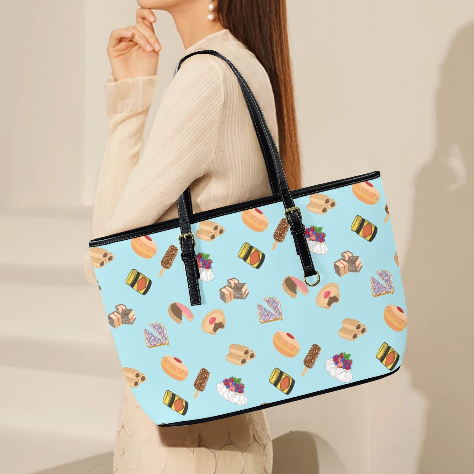 Classic Aussie Food Icons PU Leather Tote Bag Large