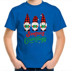 Christmas Gnomes Seasons Greetings - Kids Youth T-Shirt Bright Royal Kids Christmas T-shirt Christmas Printed In Australia