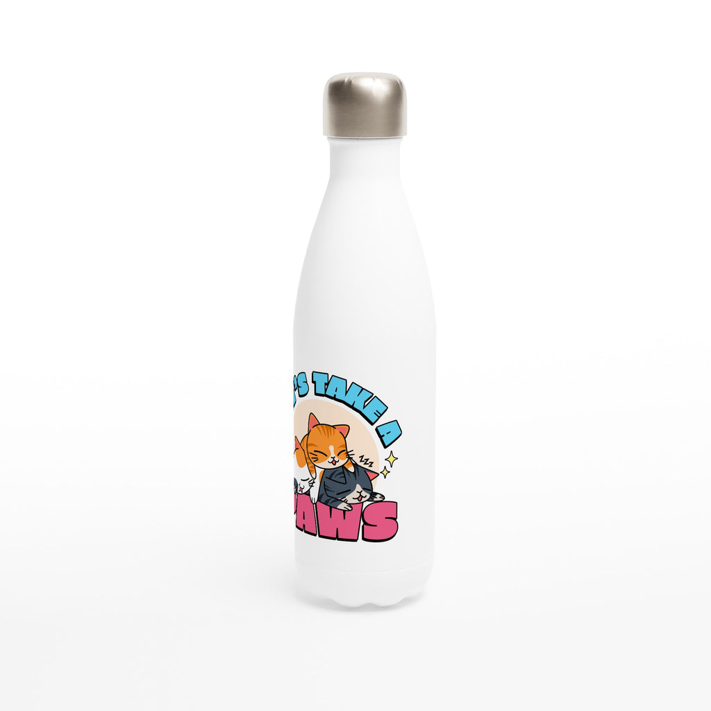 Cats, Let's Take A Paws - White 17oz Stainless Steel Water Bottle White Water Bottle animal Globally Fulfilled