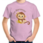 I'm Bananas, Monkey - Kids Youth T-Shirt Pink Kids Youth T-shirt animal Printed In Australia