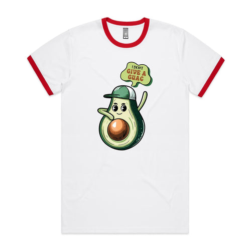 Avocado, I Don't Give A Guac - Staple Ringer Tee White Red Ringer T-Shirt Food Printed In Australia