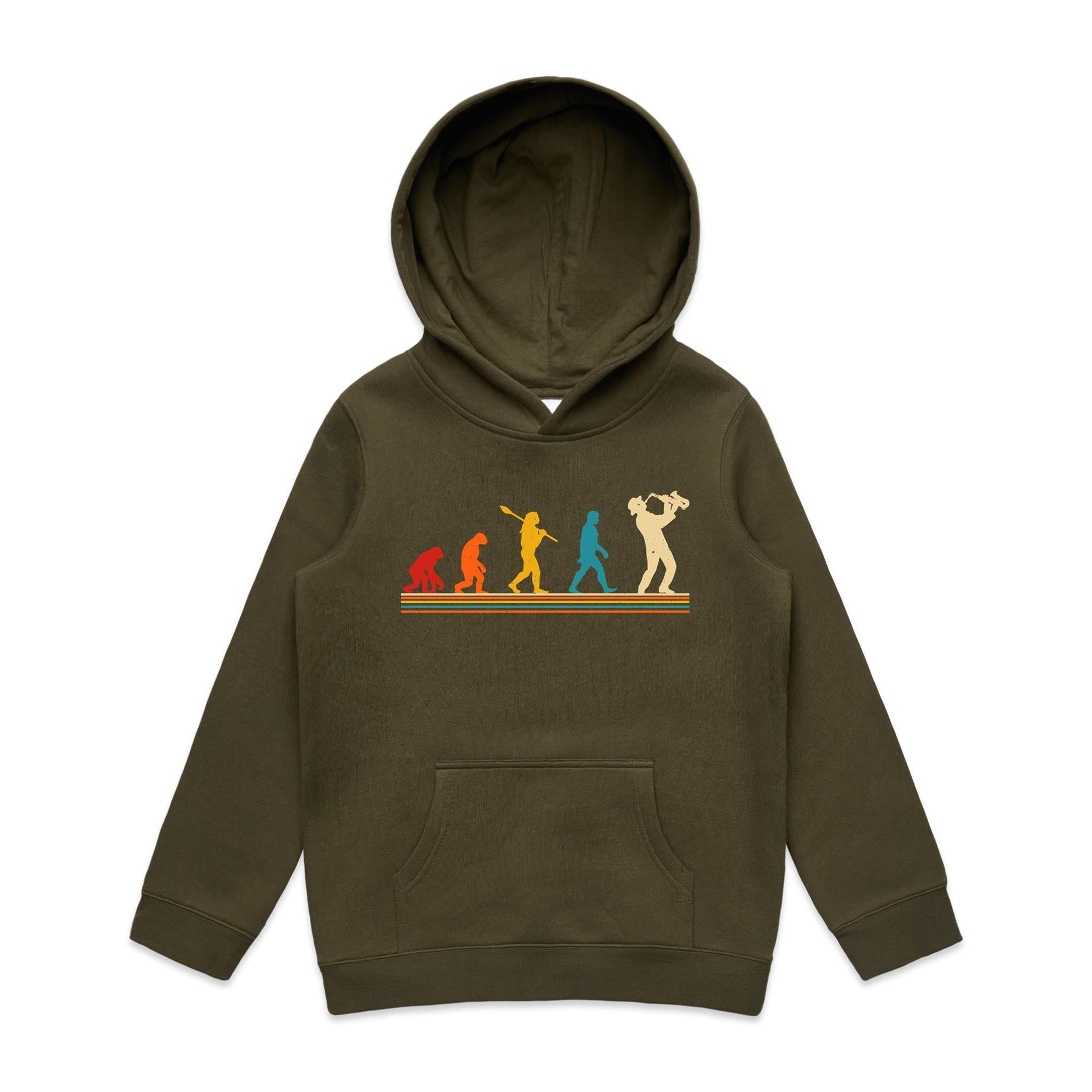 Saxophone Player - Kids Hoodie Army Kids Hoodie Music Printed In Australia