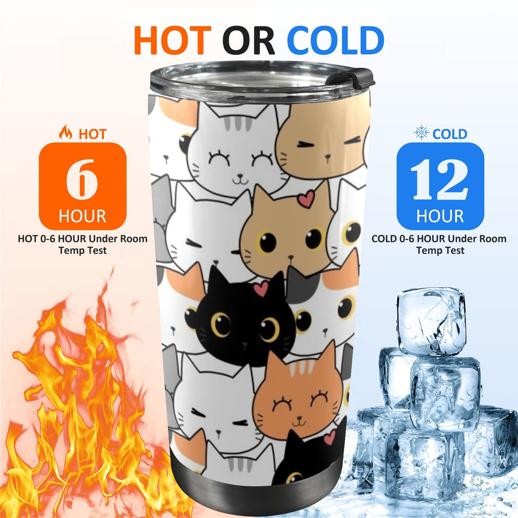 Cute Cartoon Cats - 20oz Mobile Tumbler with Lid (Black Lock) 20oz Travel Mug animal Printed Offshore
