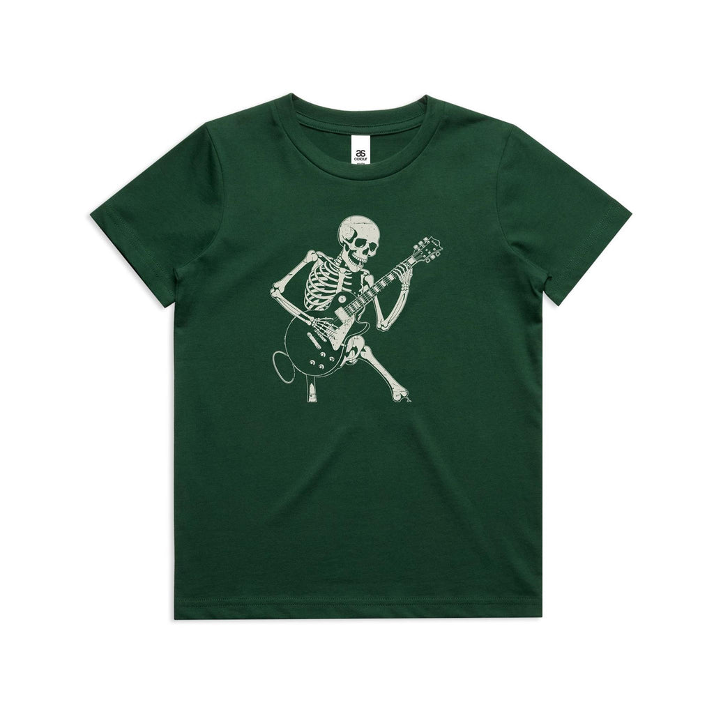 Skeleton Playing Guitar Kid's AS Colour T-shirt Forest Green Kids Youth T-shirt Music Printed In Australia