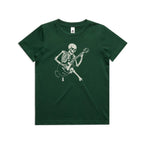 Skeleton Playing Guitar Kid's AS Colour T-shirt Forest Green Kids Youth T-shirt Music Printed In Australia