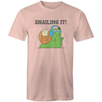 Snailing It - Mens T-Shirt Pale Pink Mens T-shirt animal Fitness Printed In Australia