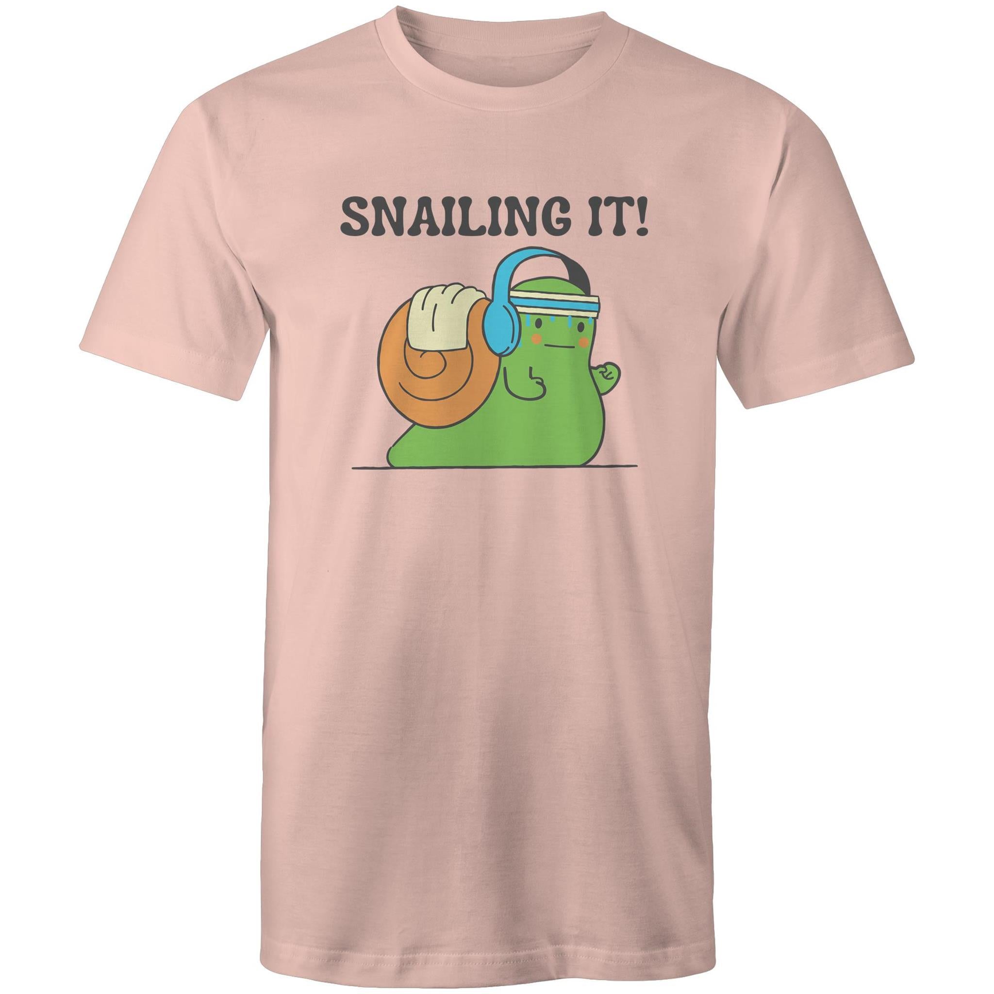 Snailing It - Mens T-Shirt Pale Pink Mens T-shirt animal Fitness Printed In Australia