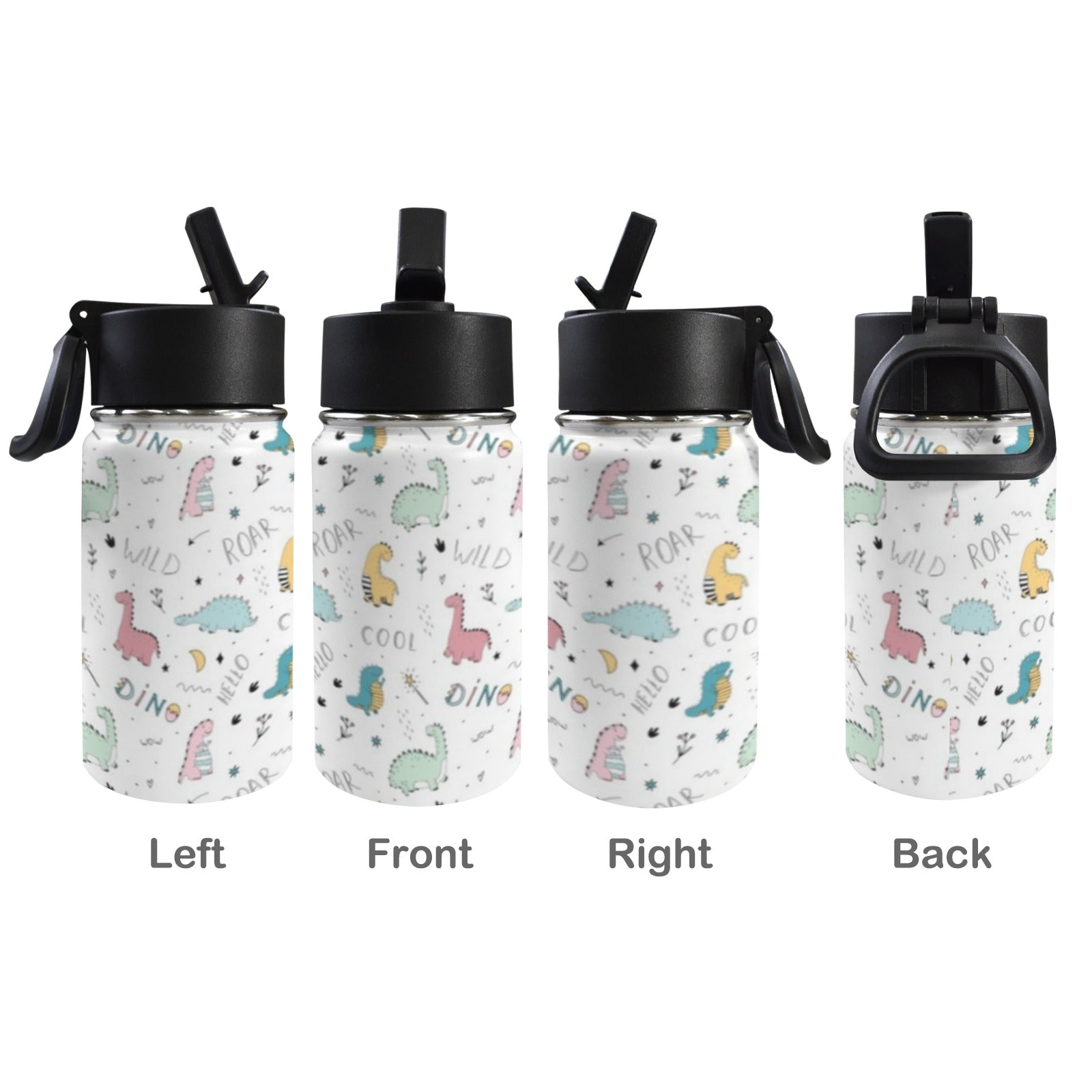 Quirky Dinosaurs 12oz Kids Water Bottle with Straw Lid