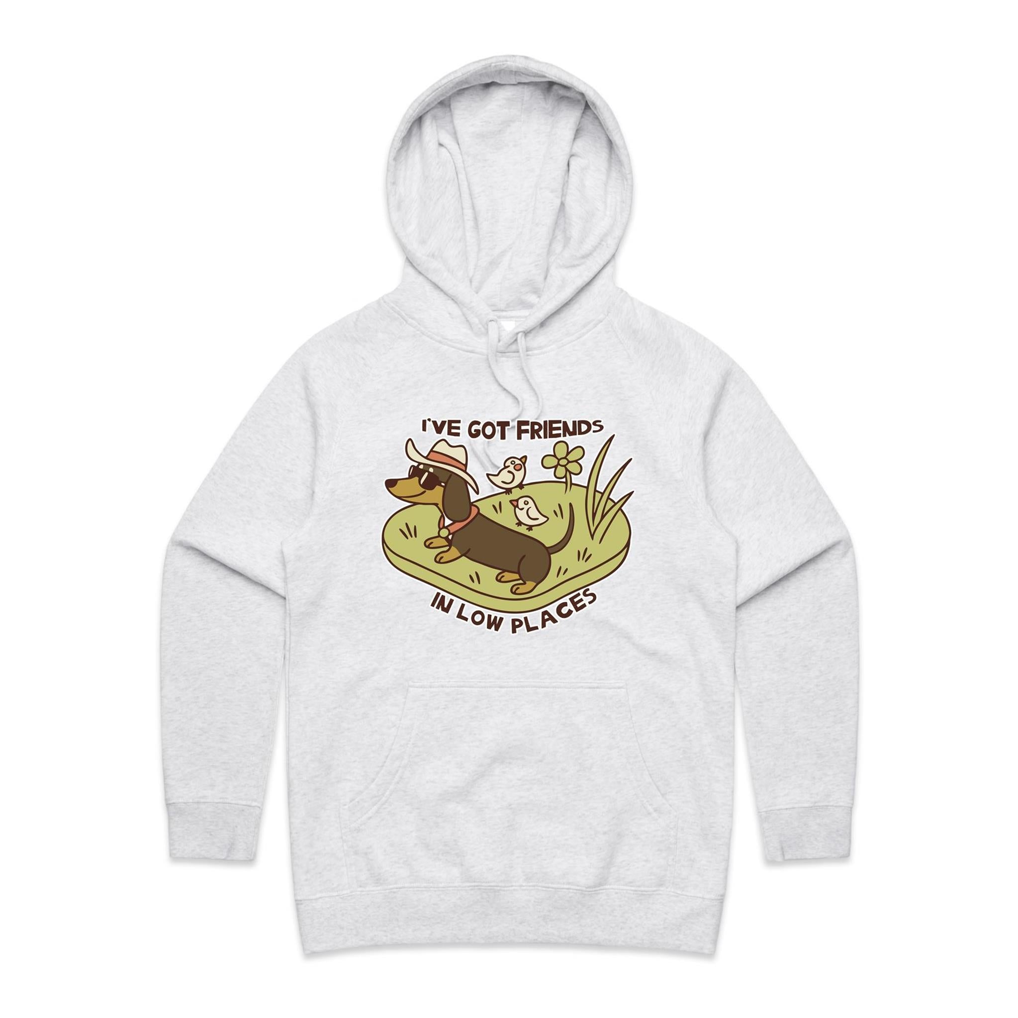 Dachshund, I've Got Friends In Low Places Women's AS Colour Hoodie White Marle Womens Hoodie animal Printed In Australia
