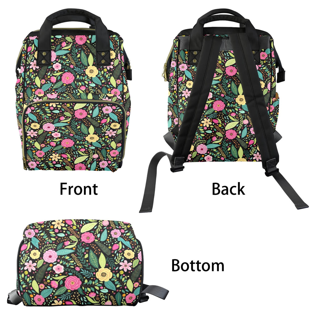 Bright Floral And Leaves Multi-Function Backpack, Nappy / Diaper Bag Multi-function Backpack, Nappy / Diaper Bag Plants Printed Offshore