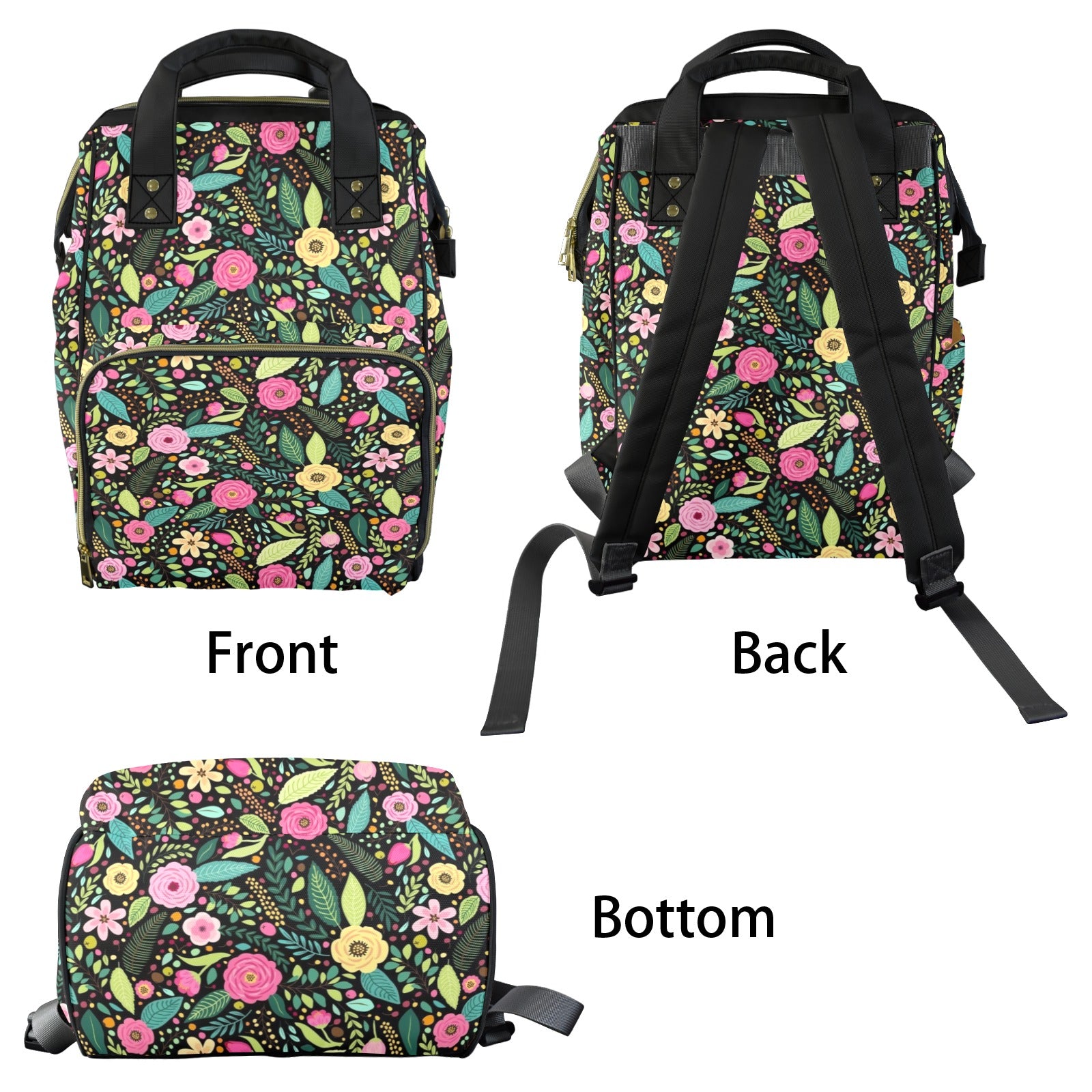 Bright Floral And Leaves Multi-Function Backpack, Nappy / Diaper Bag Multi-function Backpack, Nappy / Diaper Bag Plants Printed Offshore