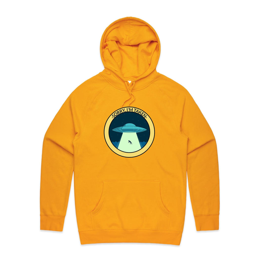 UFO Alien Abduction, Sorry I'm Taken - Mens Hoodie Gold Mens Hoodie Printed In Australia Sci Fi