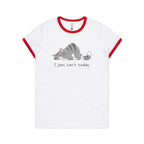 Cat, I Just Can't Today - Women's Ringer Tee White Red Womens Ringer T-shirt animal Printed In Australia