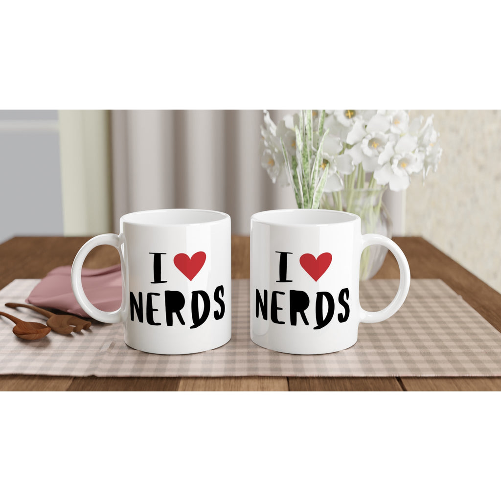 I Love Nerds, Red Heart - White 11oz Ceramic Mug White 11oz Mug Funny Globally Fulfilled