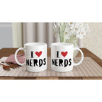 I Love Nerds, Red Heart - White 11oz Ceramic Mug White 11oz Mug Funny Globally Fulfilled