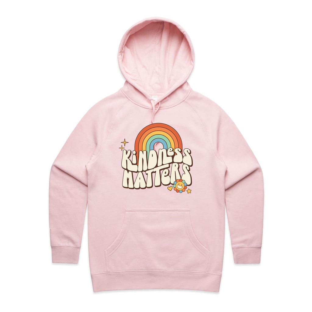 Kindness Matters - Womens Hoodie Pink Womens Hoodie Kindness Positivity Printed In Australia Retro