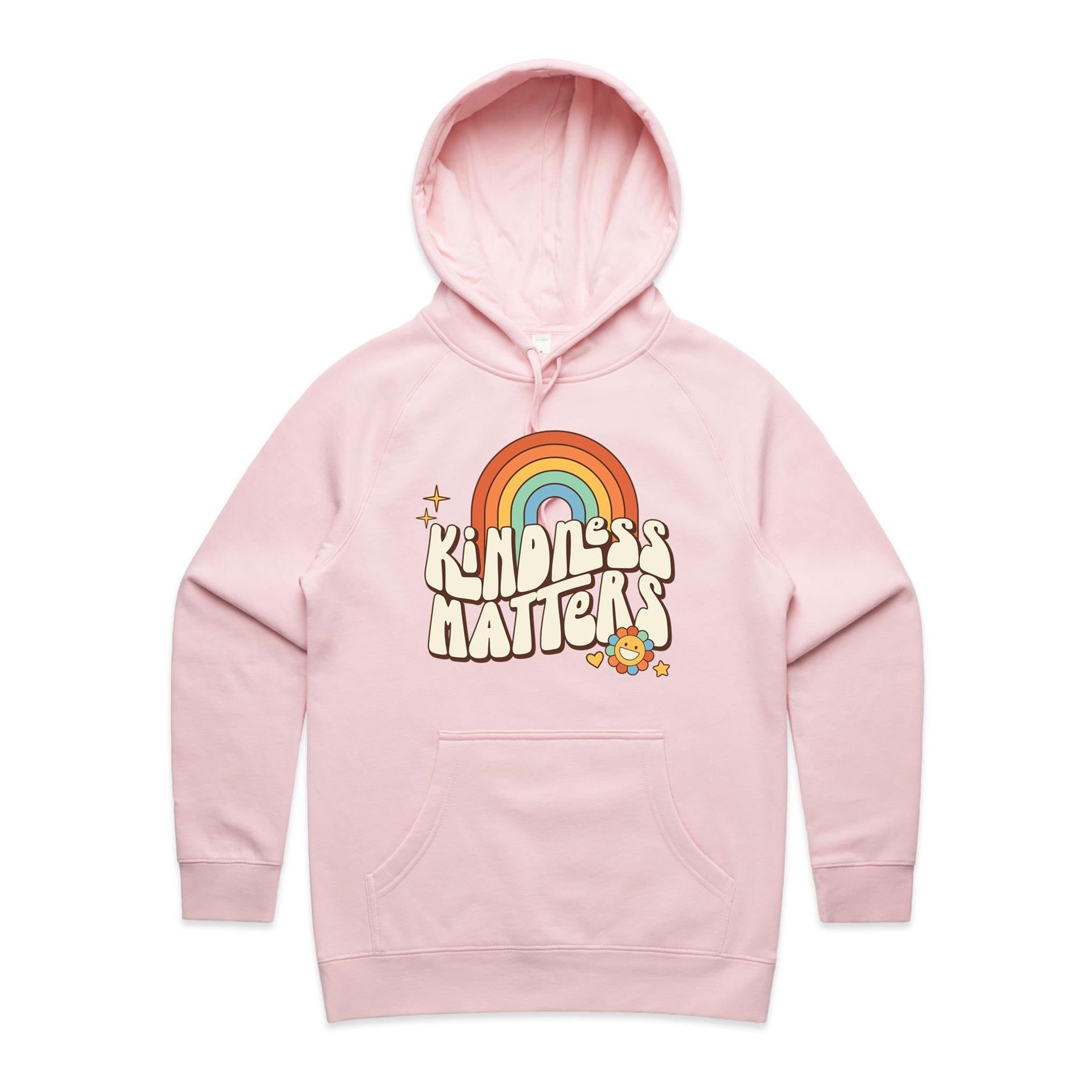 Kindness Matters - Womens Hoodie Pink Womens Hoodie Kindness Positivity Printed In Australia Retro