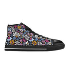 Graphic Flowers On Black Women's High Top Canvas Shoes Womens Classic High Top Shoes Plants Printed Offshore