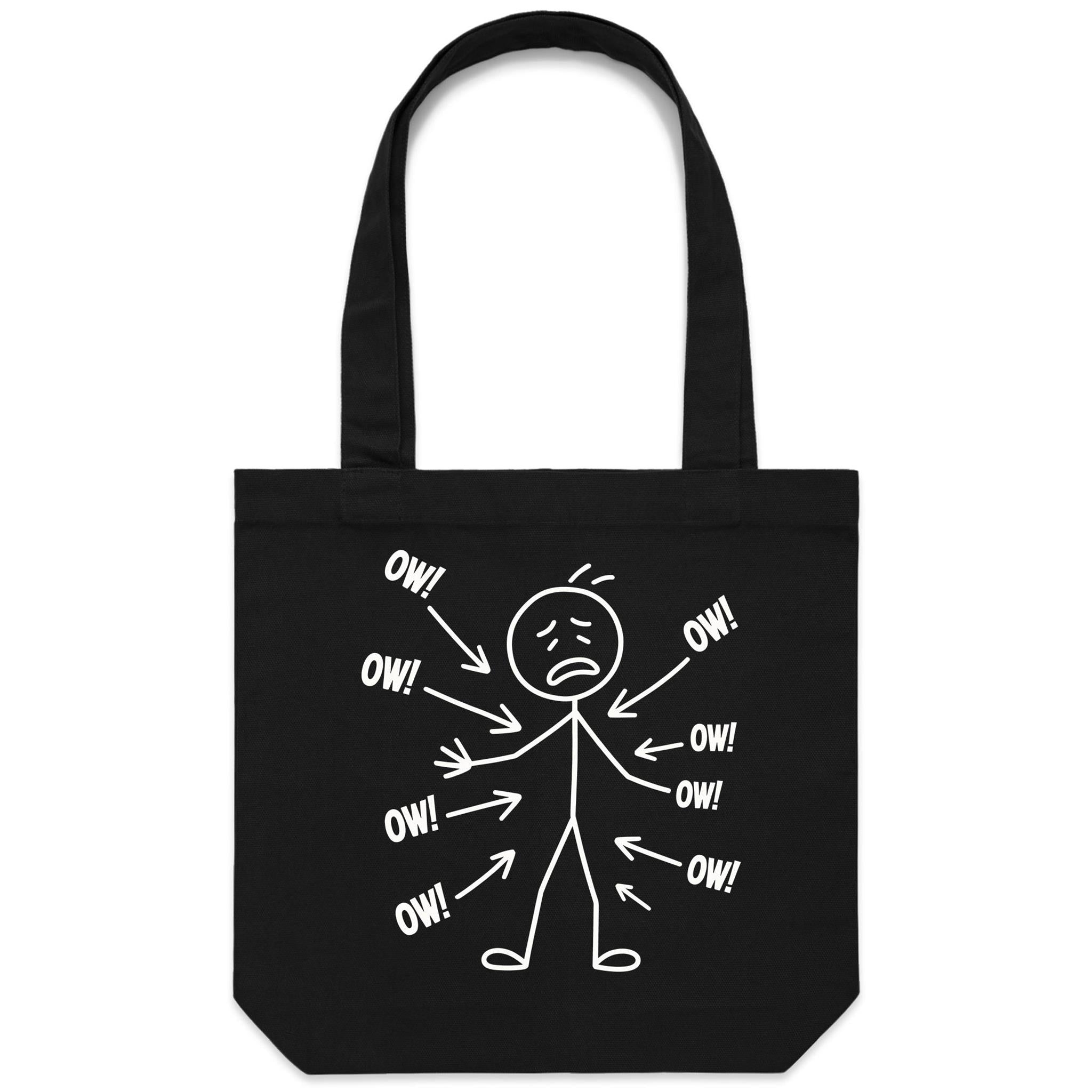Ow! Everything Hurts Stick Figure Canvas Tote Bag