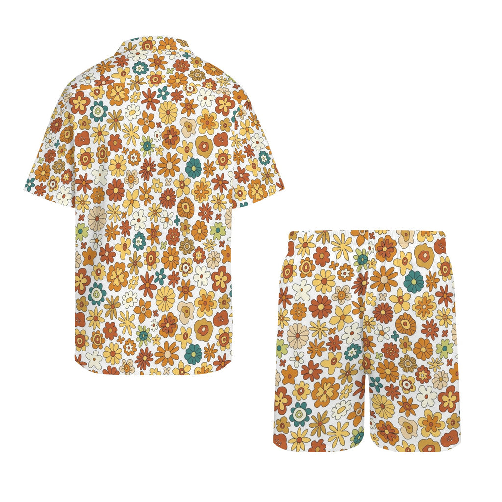 70's Style Floral Men's Hawaiian Shirt & Shorts Set