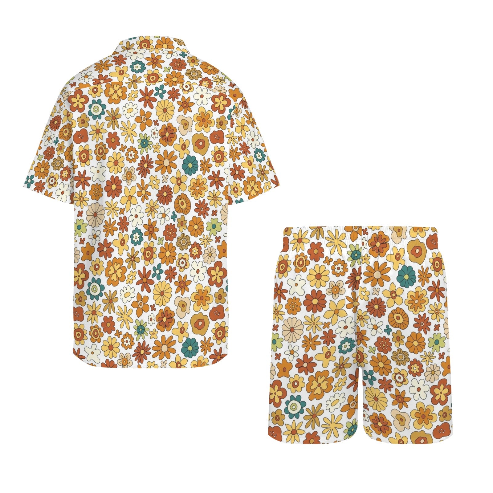70's Style Floral Men's Hawaiian Shirt & Shorts Set